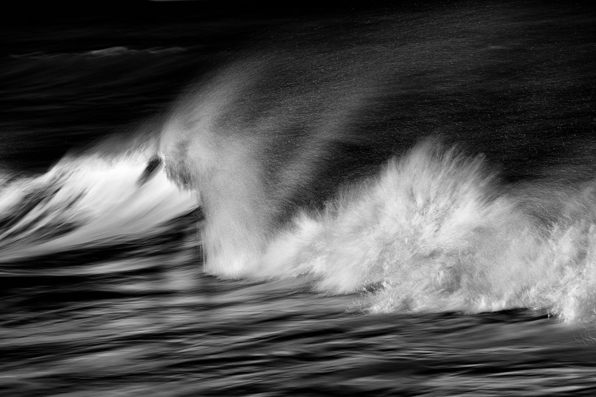 A slow exposure image of breaking waves, at Portgordon, Scotland