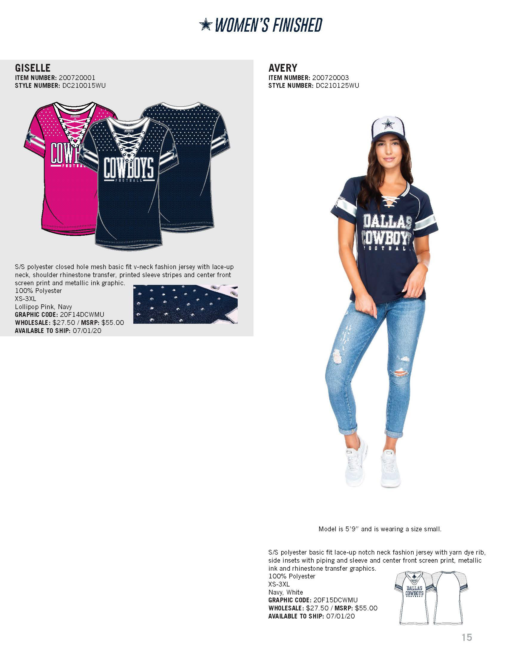 Dallas Cowboys Women's Lace-Up Giselle Rhinestone Jersey T-Shirt – Pink