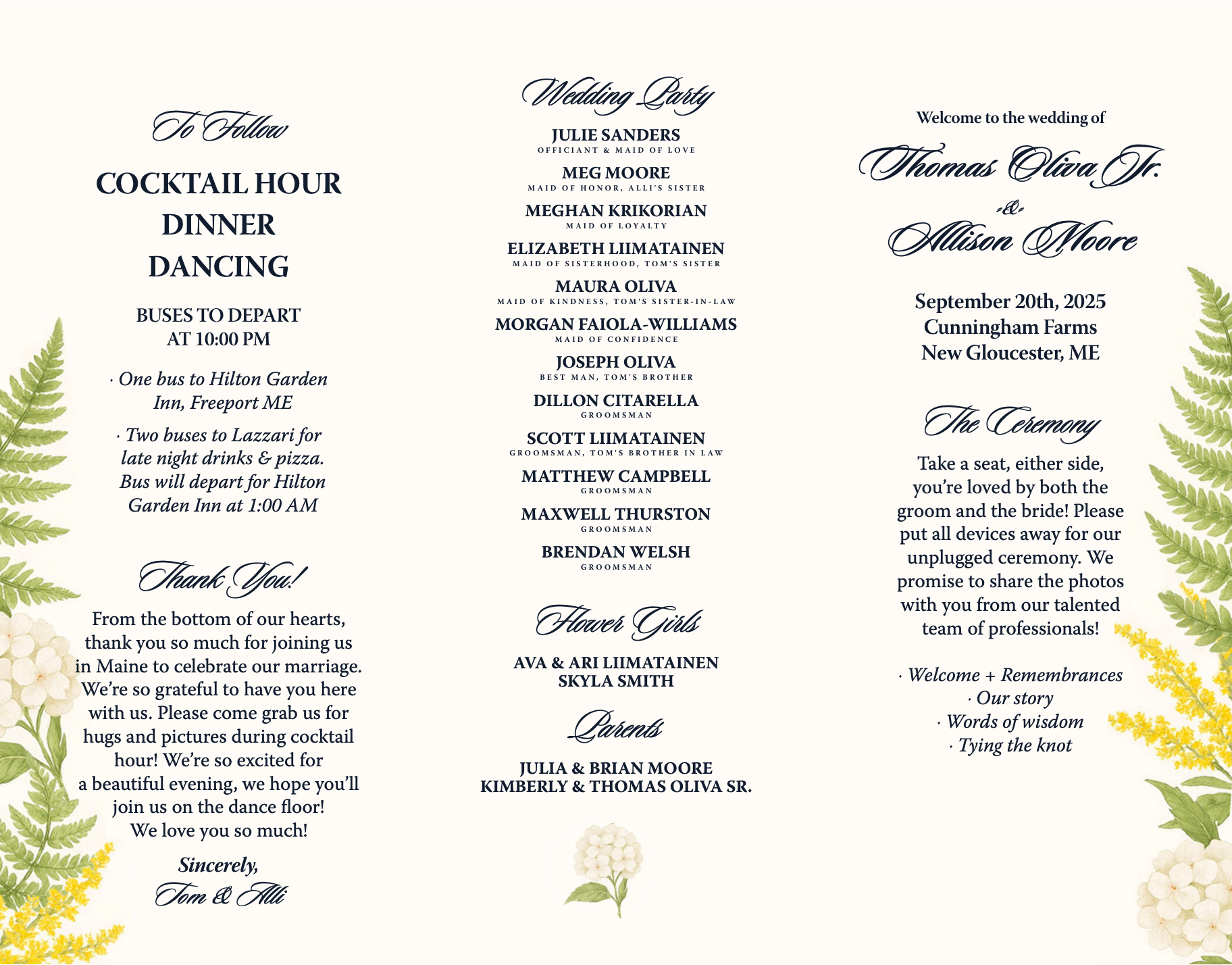 Tri-fold Wedding Program