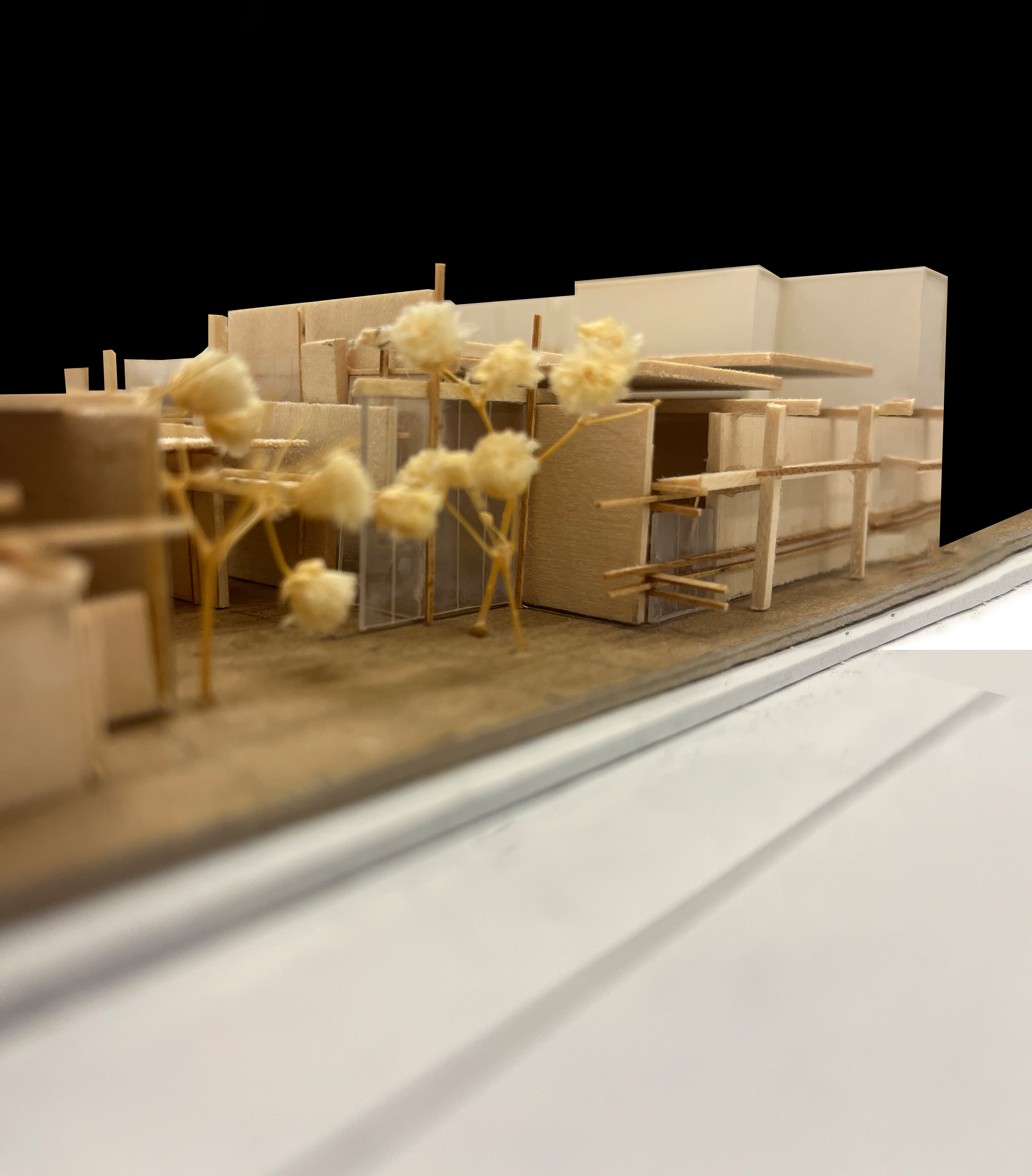 Photo of my design at a 1/32 scale in the site model my studio and I constructed
