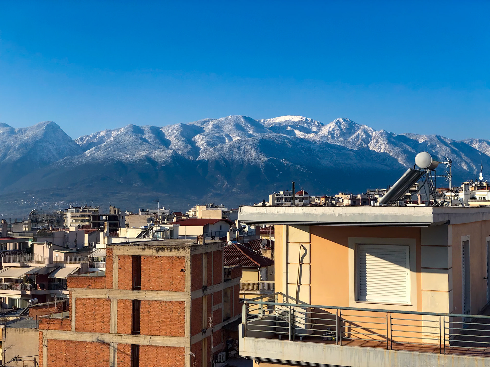 Snowy mountains in the spring