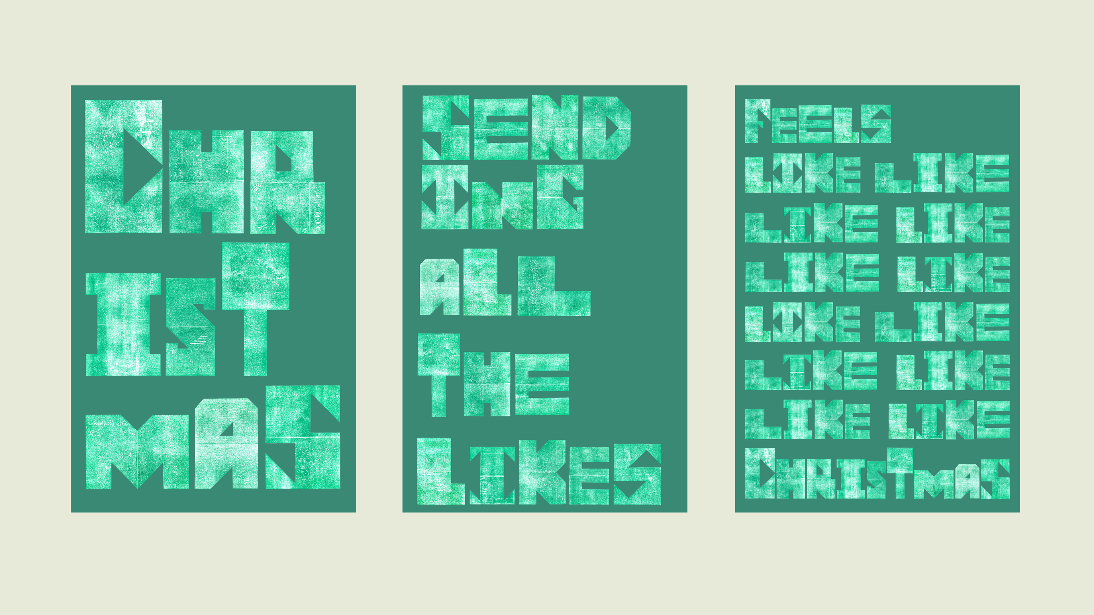 Festive typographic series by Found Studio, featuring heavy-weight block lettering inspired by the structural constraints of holiday card shapes.