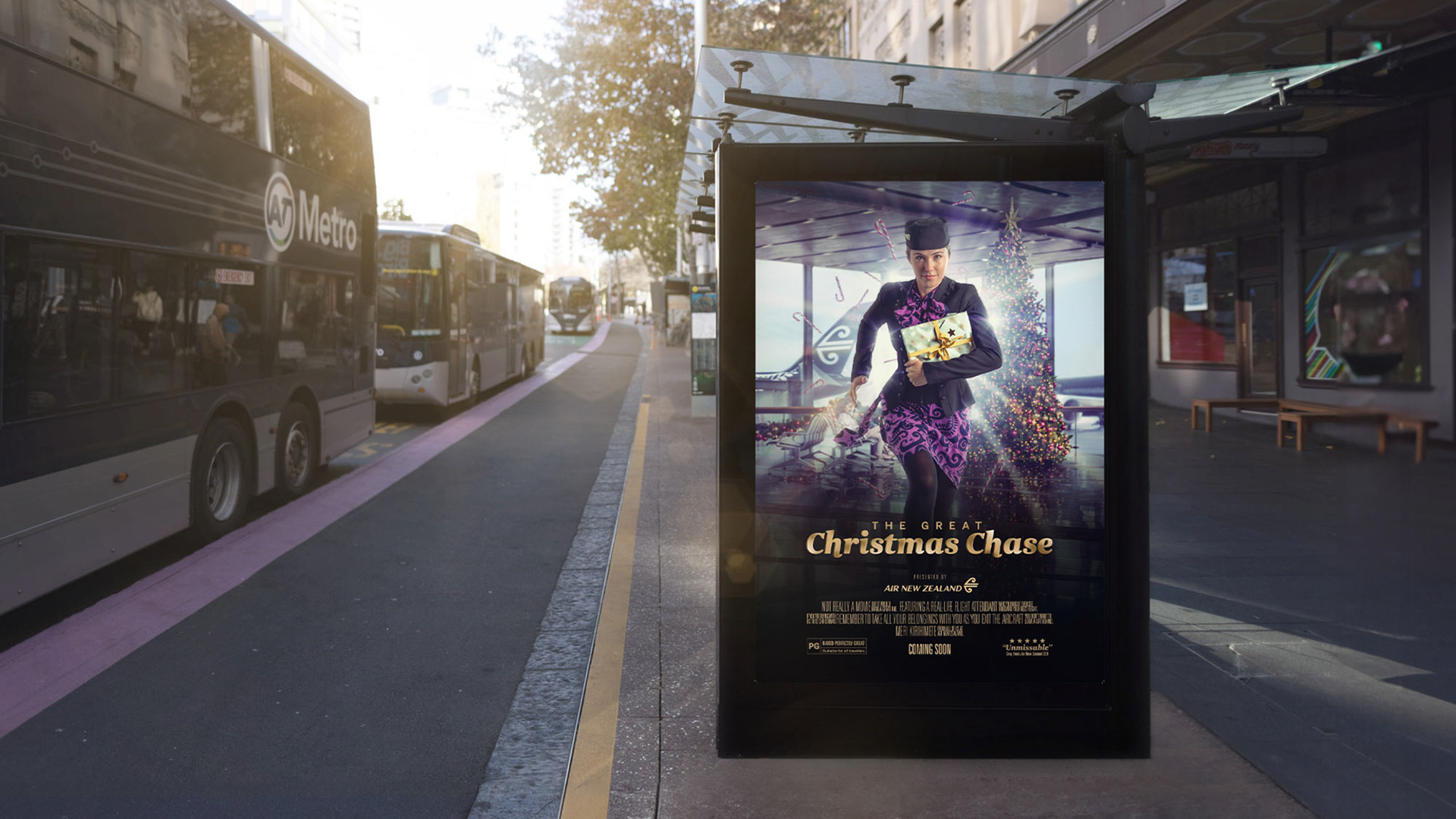Lead art direction for Air New Zealand's holiday campaign 'The Great Christmas Chase,' featuring fast-paced visual storytelling and festive character design by Ben Barnes.