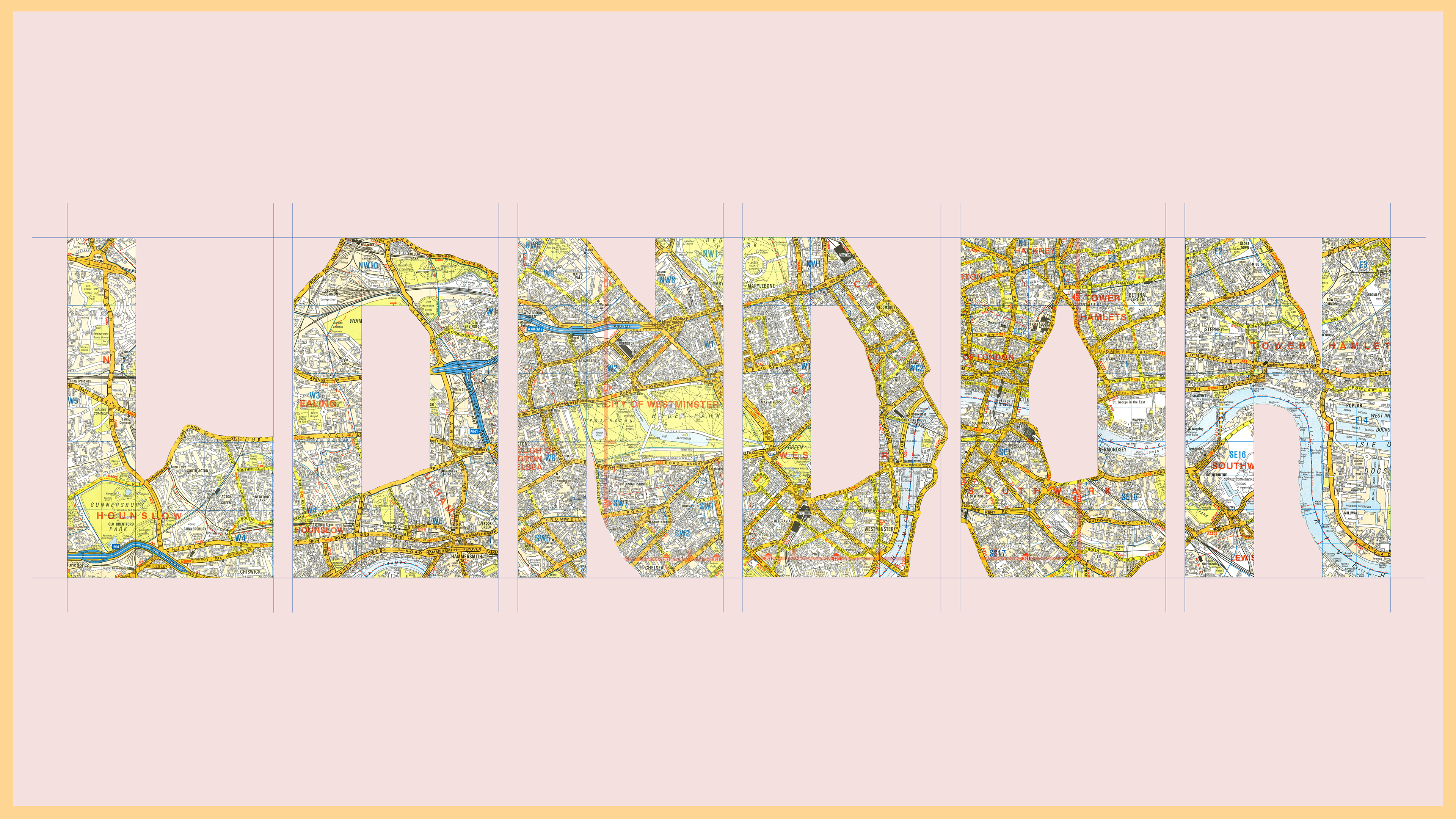 An alphabet designed by Art Director Ben Barnes using London’s map grid as a structural blueprint, turning "found" urban layouts into expressive storytelling type.