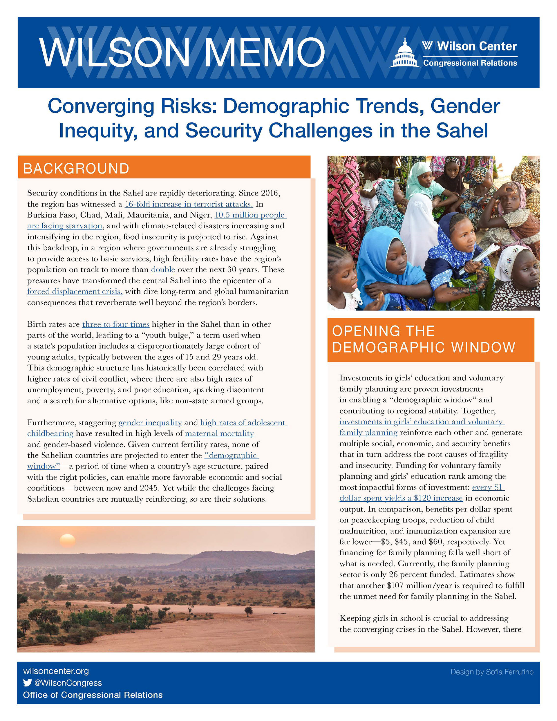 Collaborated with the Africa Program, Environmental Change & Security Program, and the Maternal Health Initiative Program, to create this Wilson Memo.