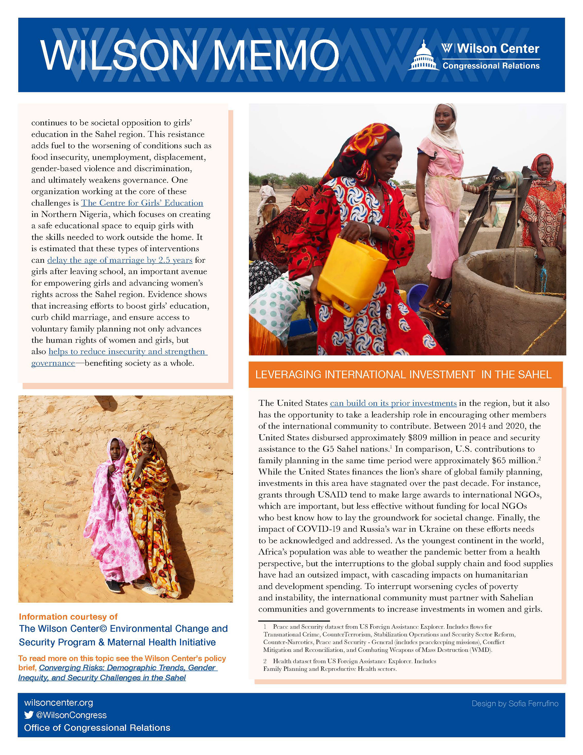 Collaborated with the Africa Program, Environmental Change & Security Program, and the Maternal Health Initiative Program, to create this Wilson Memo.