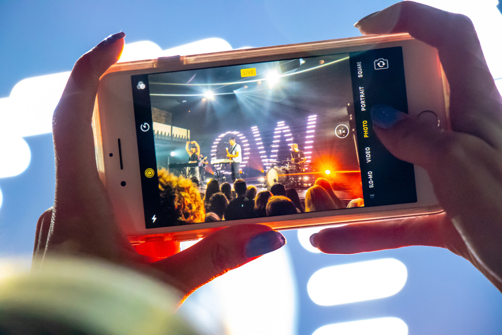 A fan's phone during the Oh Wonder concert in Fort Collins, Colo. on May 23, 2018.