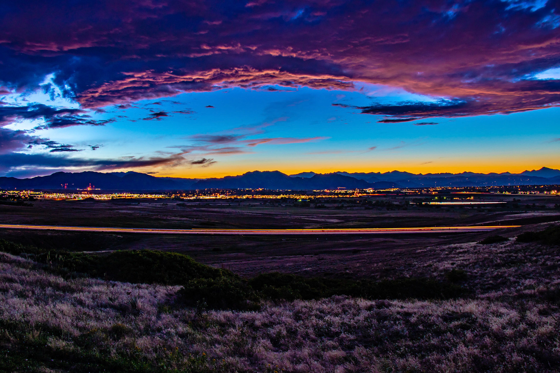 A 30 second long exposure overlooking Highway 287 on Ridgeview Trail in Broomfield, Colo. Sept. 1, 2019.