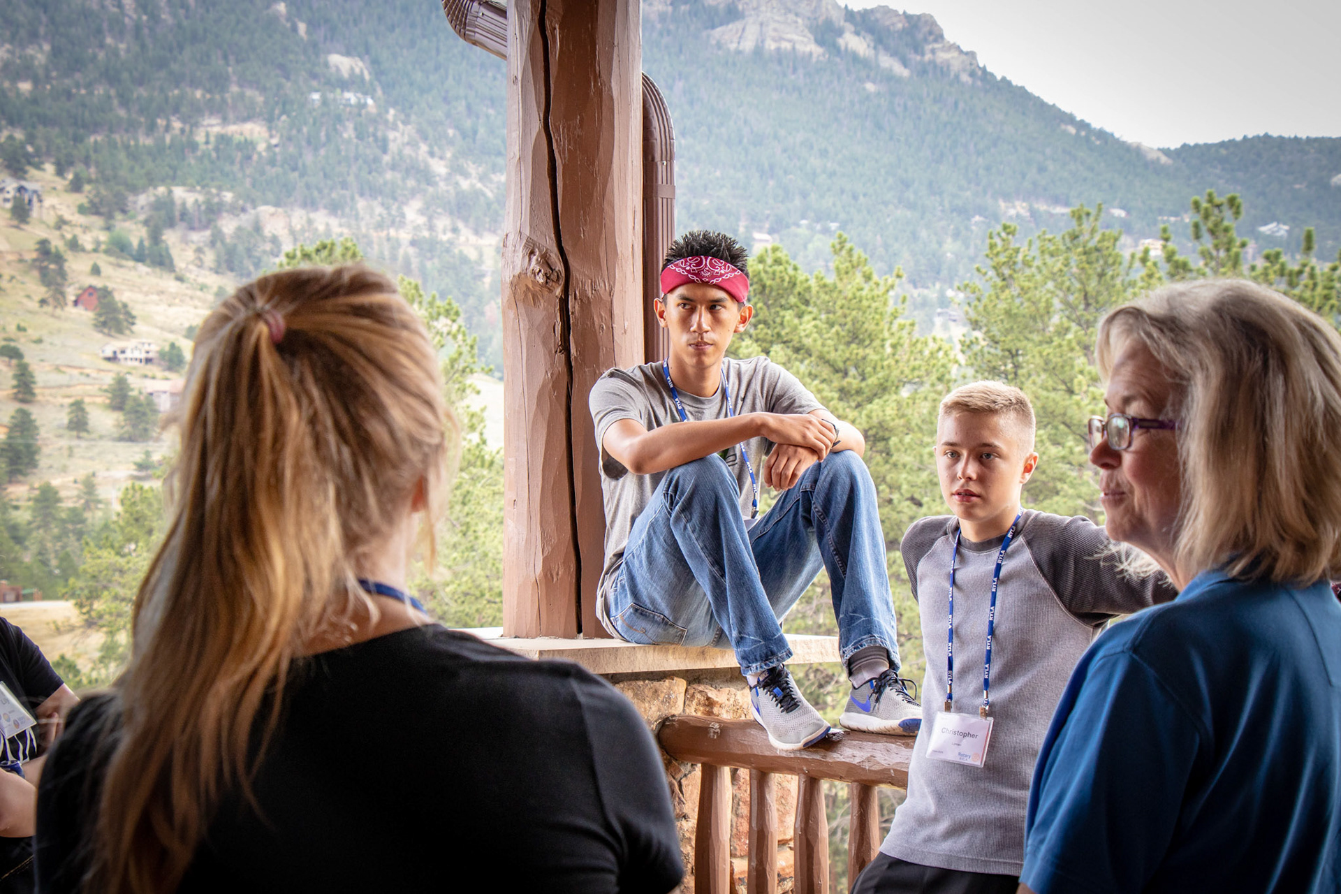 Conferees debrief a team-building activity at the 2018 Rocky Mountain Rotary Youth Leadership Awards in Estes Park, Colo. 