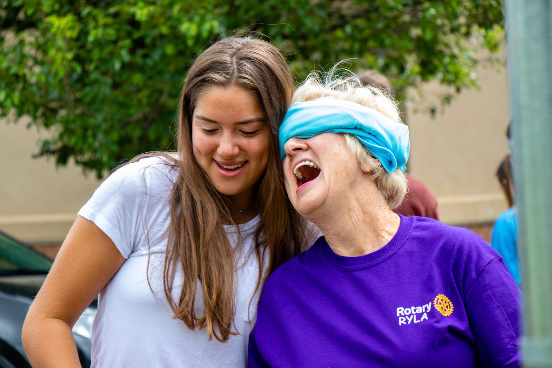 Junior counselors and senior counselors during a team-building activity at training for Rocky Mountain Rotary Youth Leadership Awards.