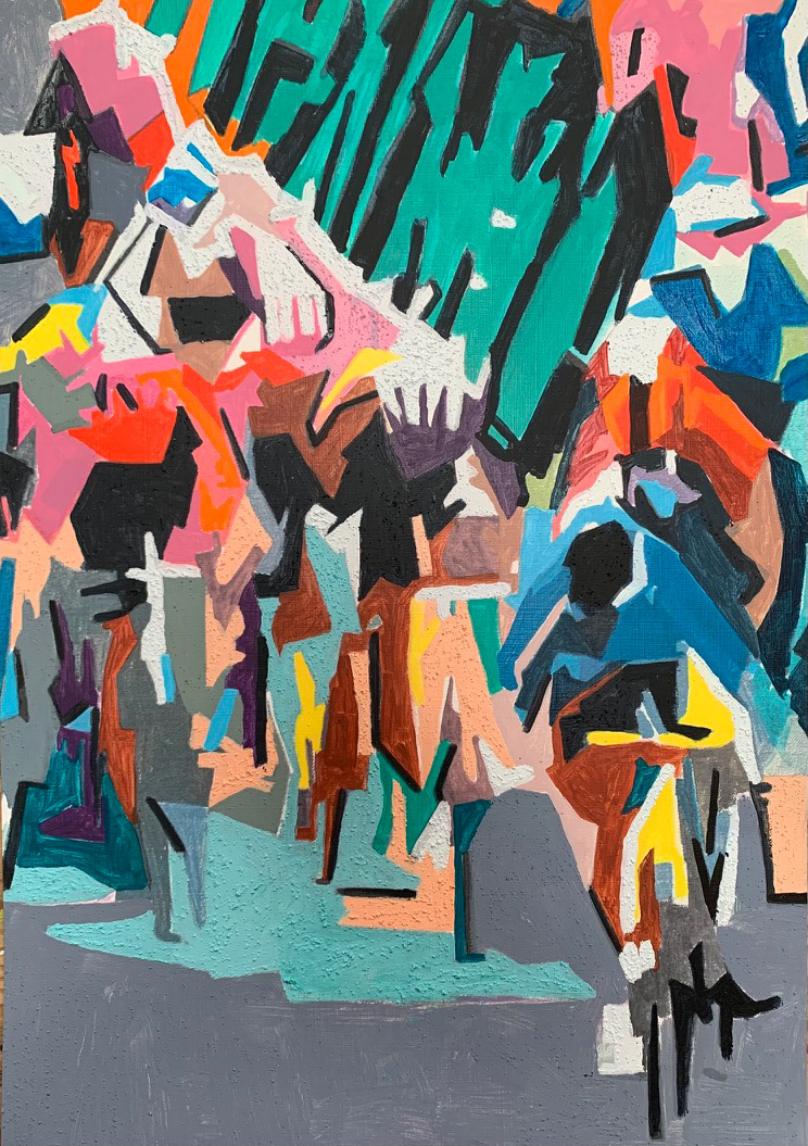 "Victorious Cav - sprint" Acrylic on canvas 30.4 x 40.6  cm