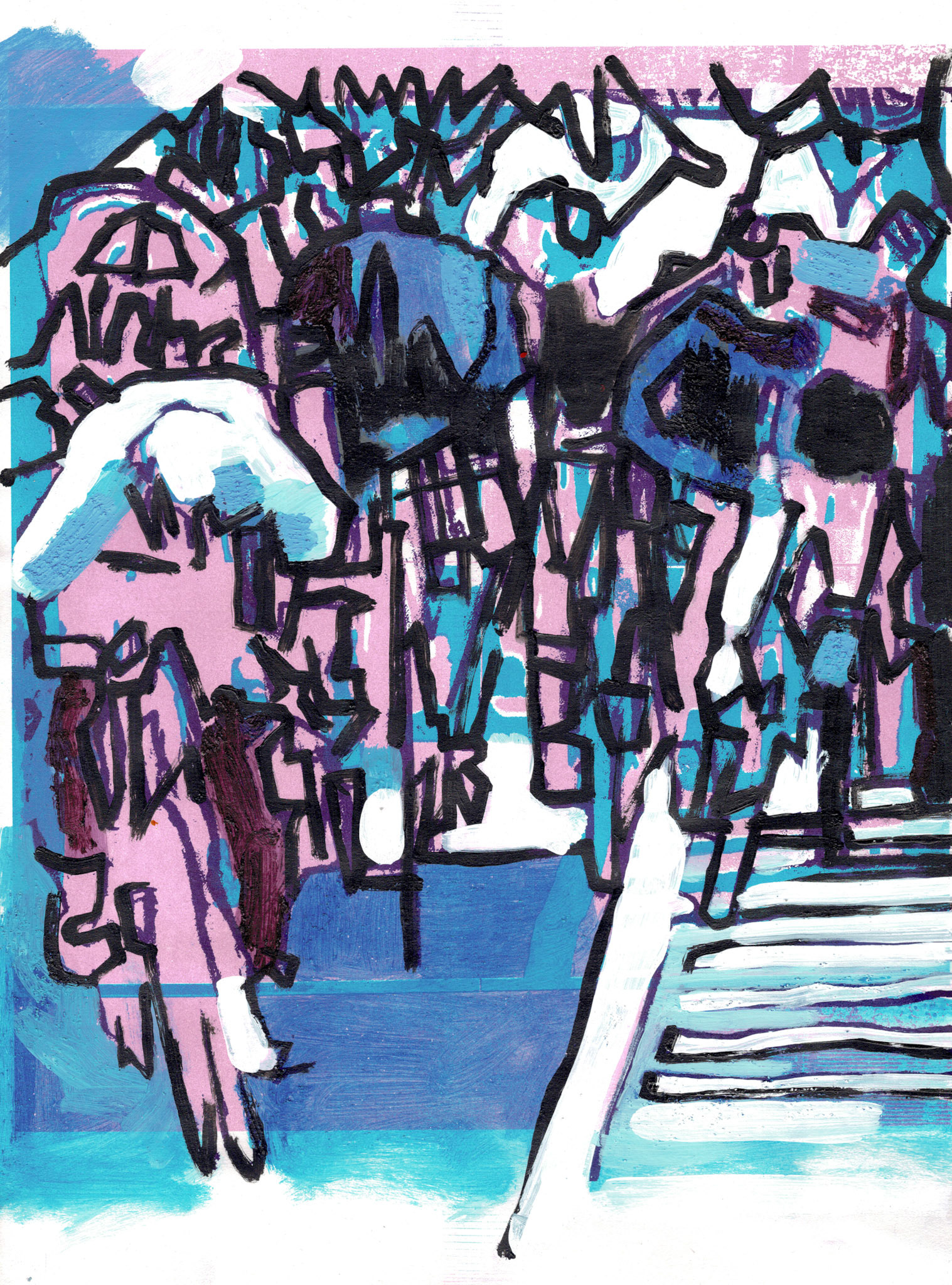 Sprint study Risoprint with acrylic 29.7 x 42 cm