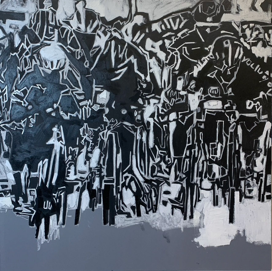 Giro Stage 21 finish line (bl) Oil /Oil bar on canvas 105 x 105 cm