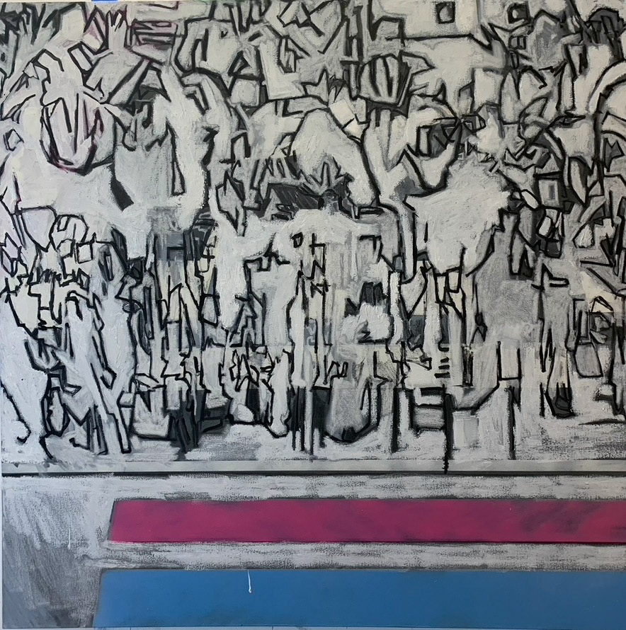 Giro Stage 21 finish line (Wh) Oil /Spray paint on canvas 105 x 105 cm