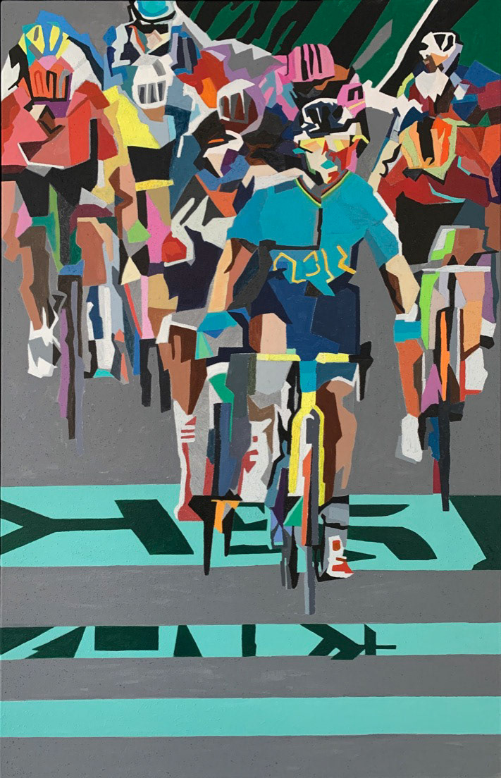 "Victorious Cav -finish line" Acrylic on canvas 60 x 97.1 cm