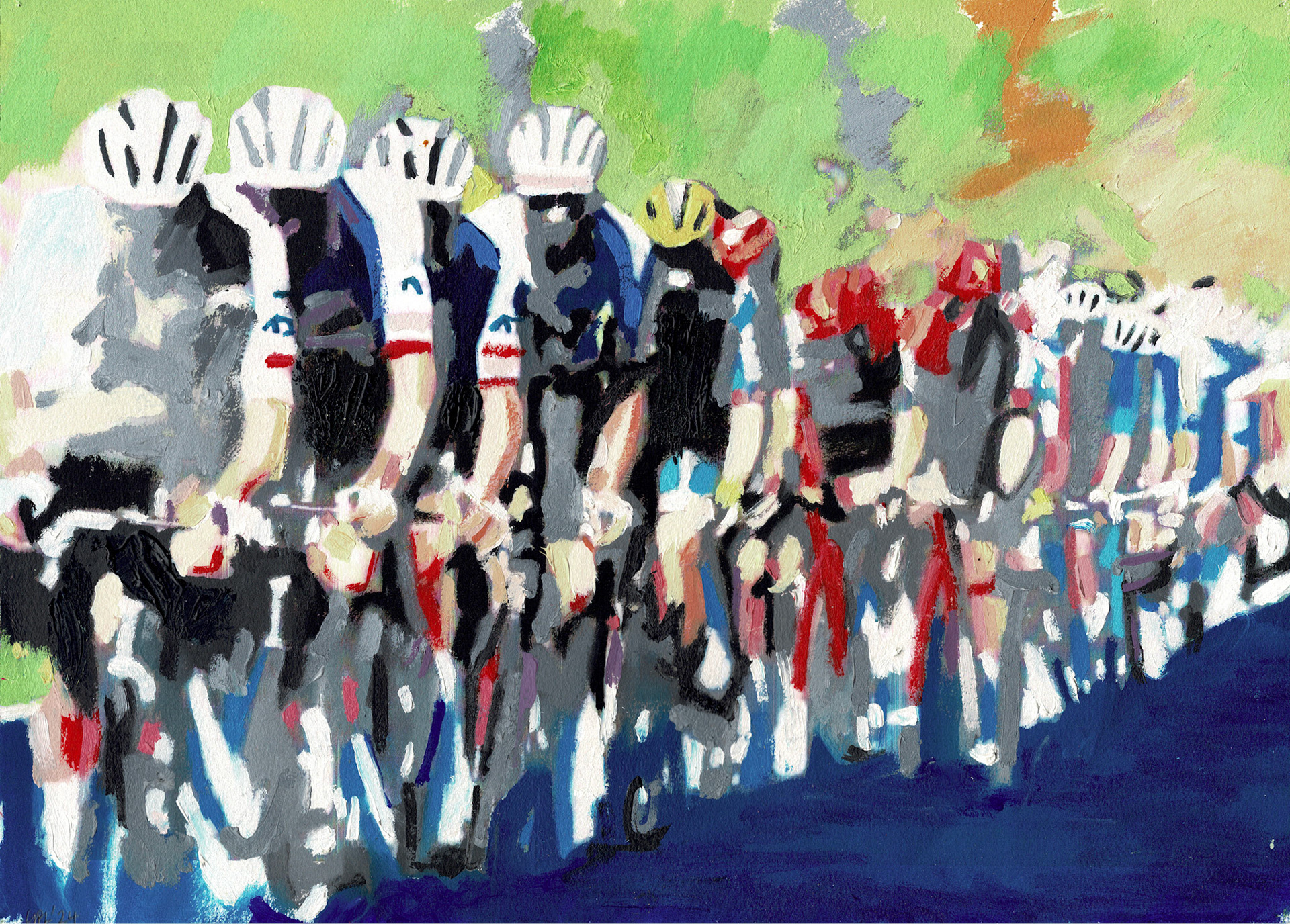 UAE Peloton Oil on Arches  42 x 29.7 cm