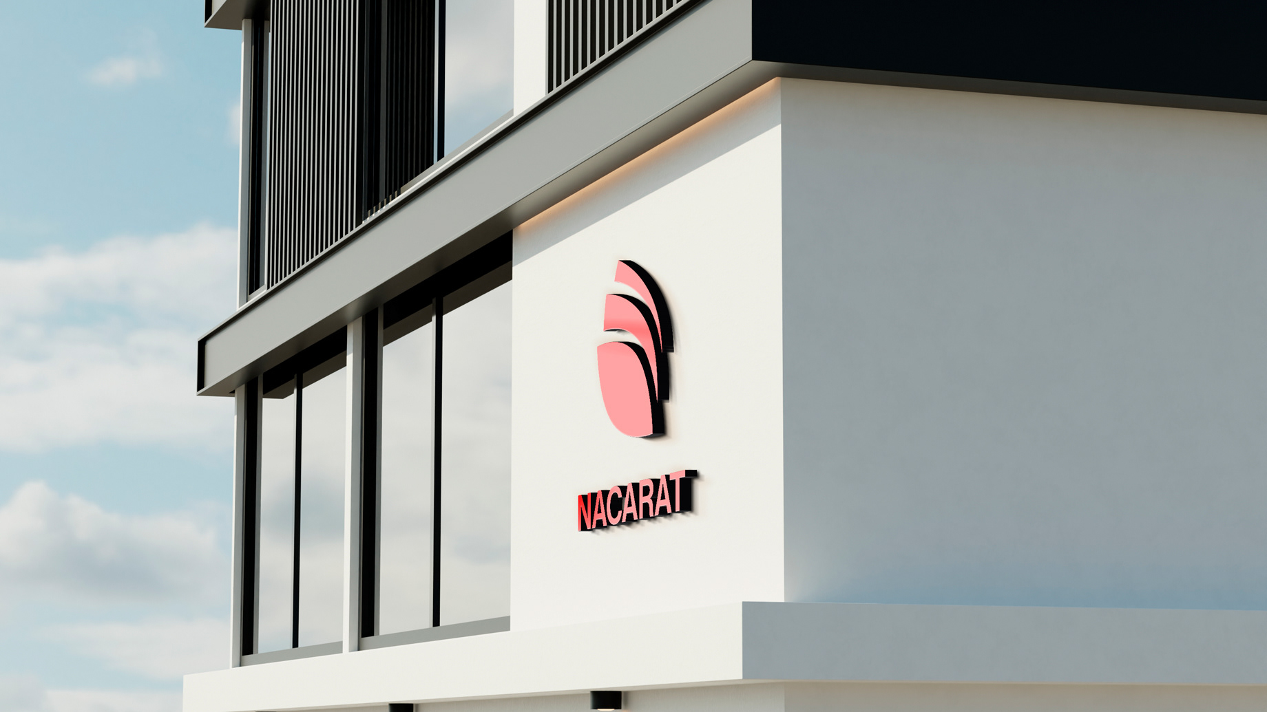 Building facade with embossed Nacarat logo