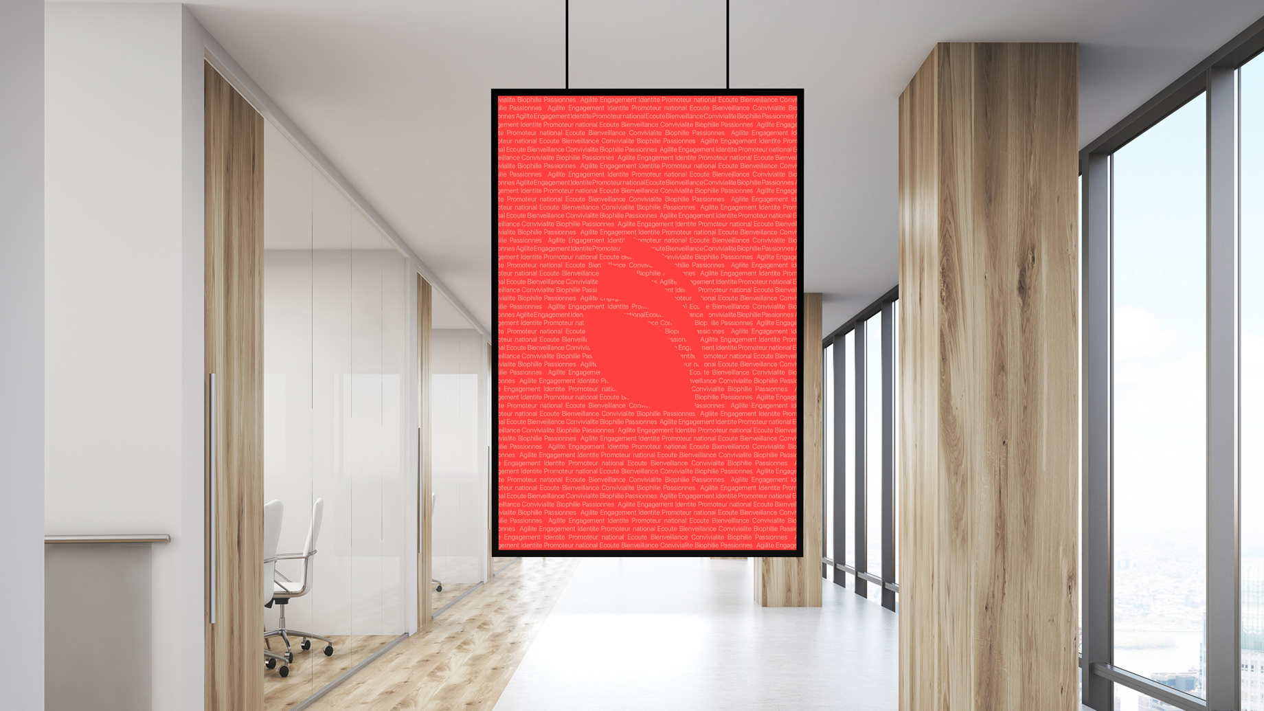 Red poster hanging in an office