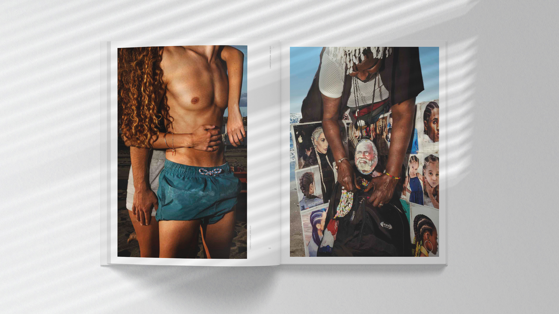 Opened book on two color vertical photographs