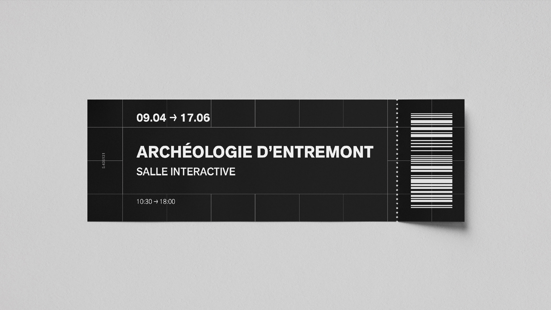 Black exhibition tickets with the name, dates, and barcode
