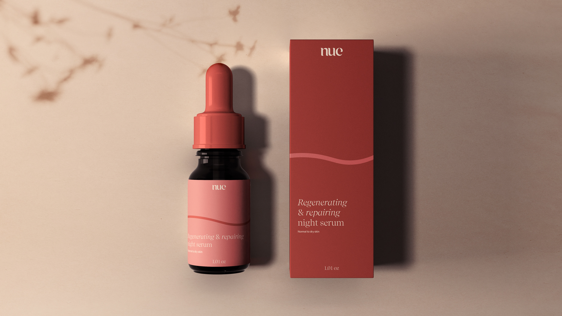 Serum with pink label and red cap and red box