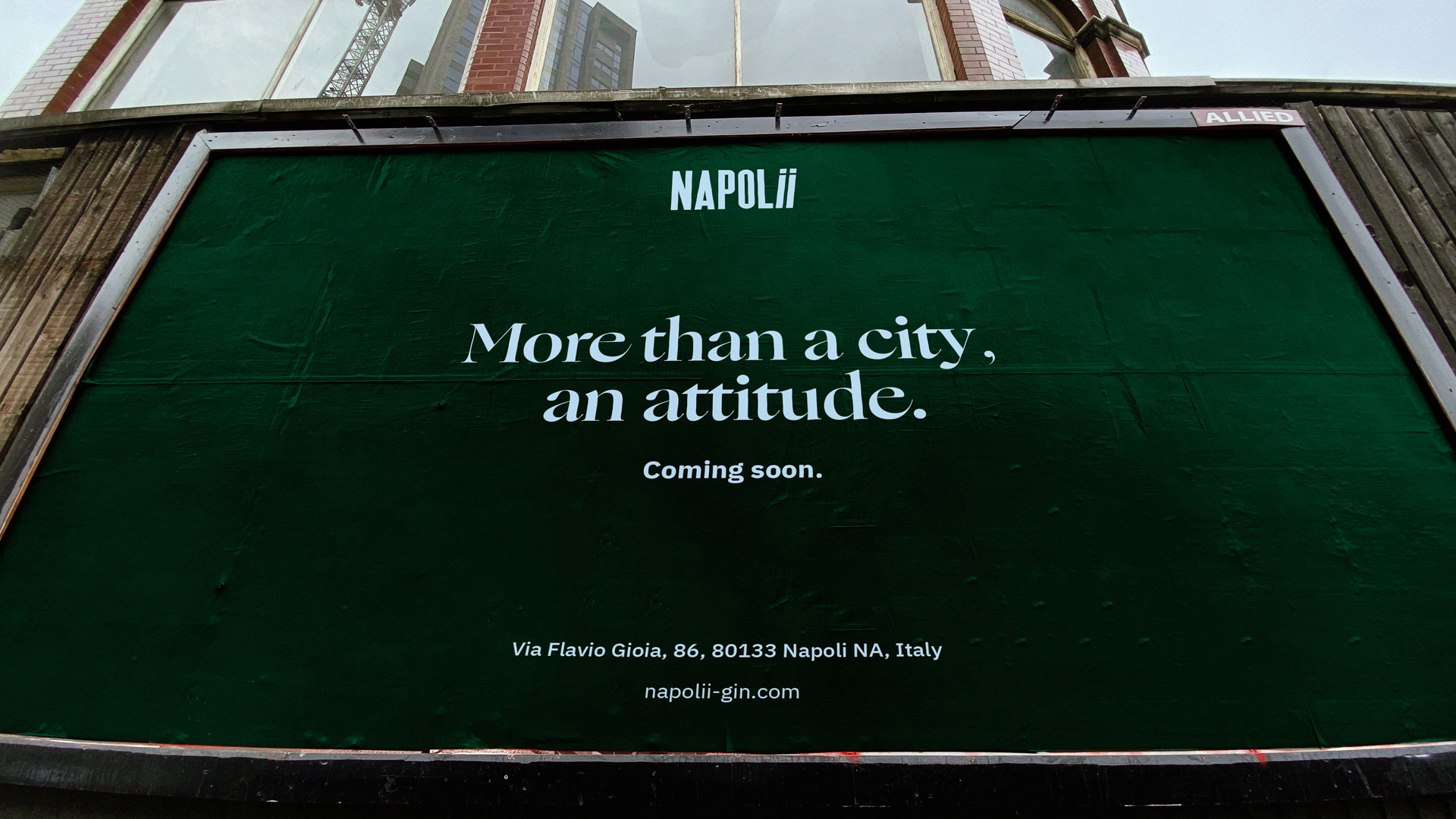 Dark green street poster in low angle