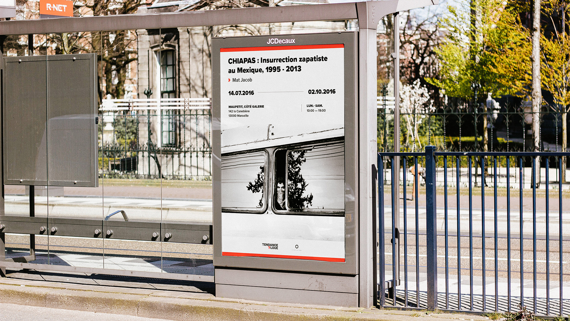 Exhibition poster in a bus shelter billboard