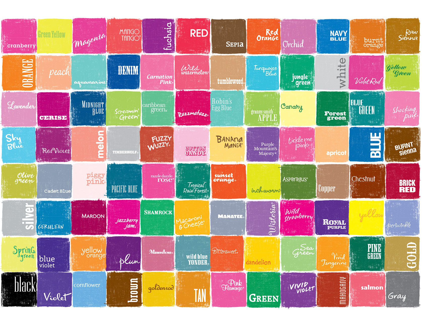 Crayola: Character font for each color name