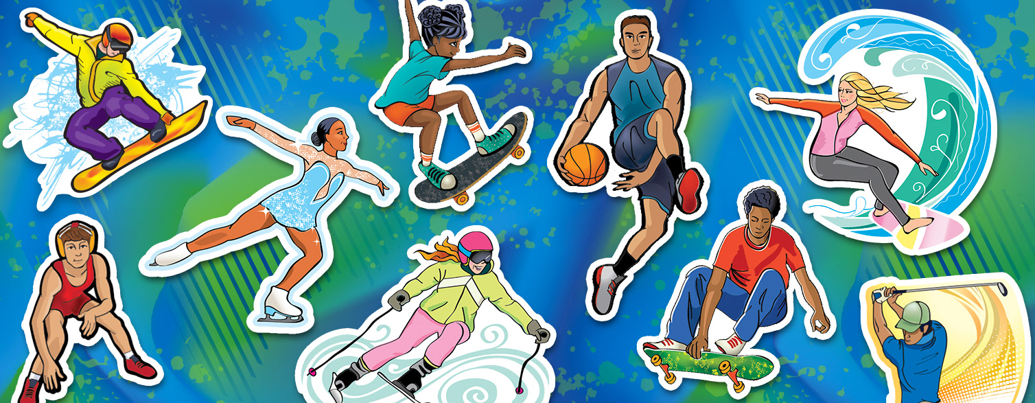 Sport-themed digital illustrations for Sticker Art