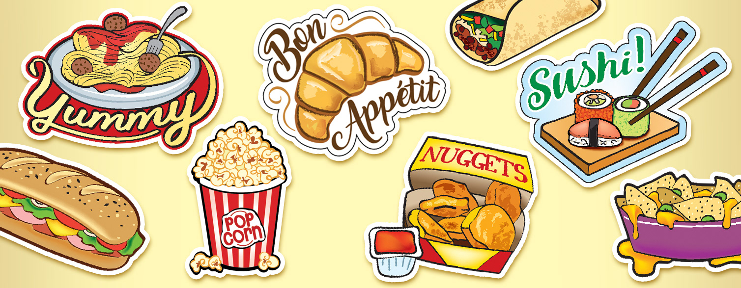 Food-themed digital illustrations for Sticker Art