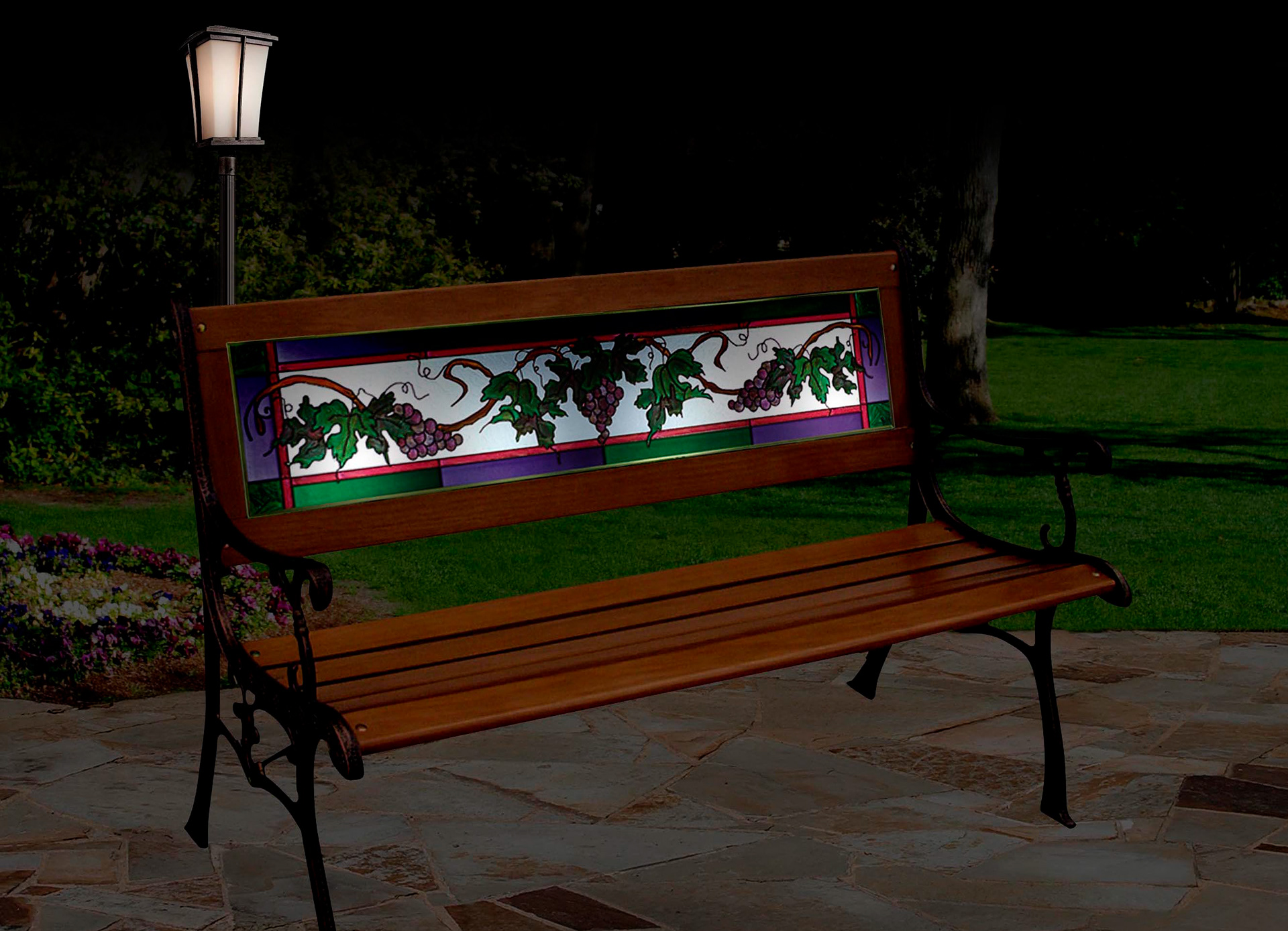 STAINED GLASS BENCH w/LAMP