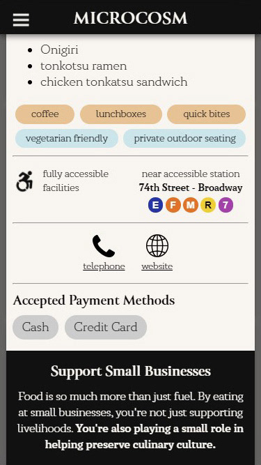 Screenshot of the below-the-fold part of a view page of a Japanese cafe