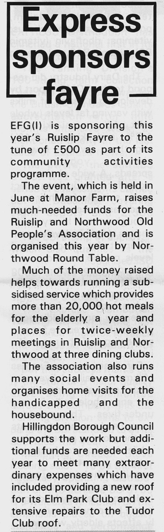 1989 Express sponsor Ruislip Fayre - Express Foods News (Courtesy Beryl Purslove)