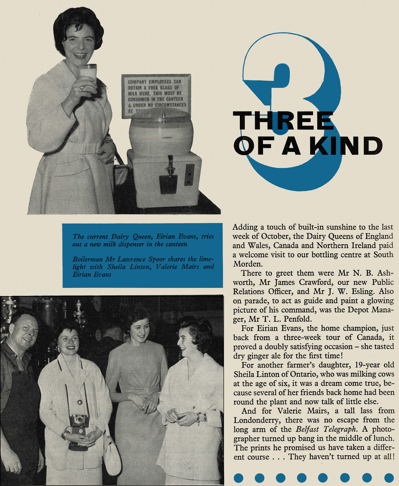 1960 Three Dairy Queens visit South Morden, pictured with boilerman Laurence Spoor. (Express News Christmas)