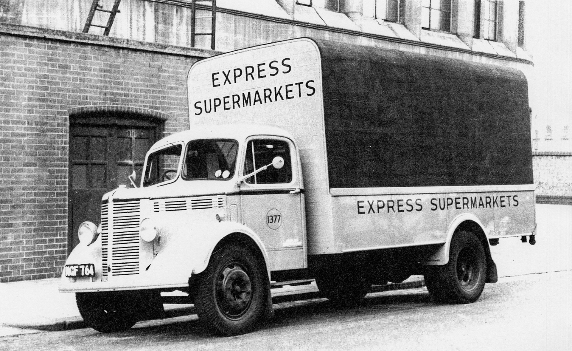 1950's Express Supermarkets Delivery Truck MGF 764, Co: 1377. Dave Fane comments "New in 1952, sold in 1959". (Courtesy Paul Luke)