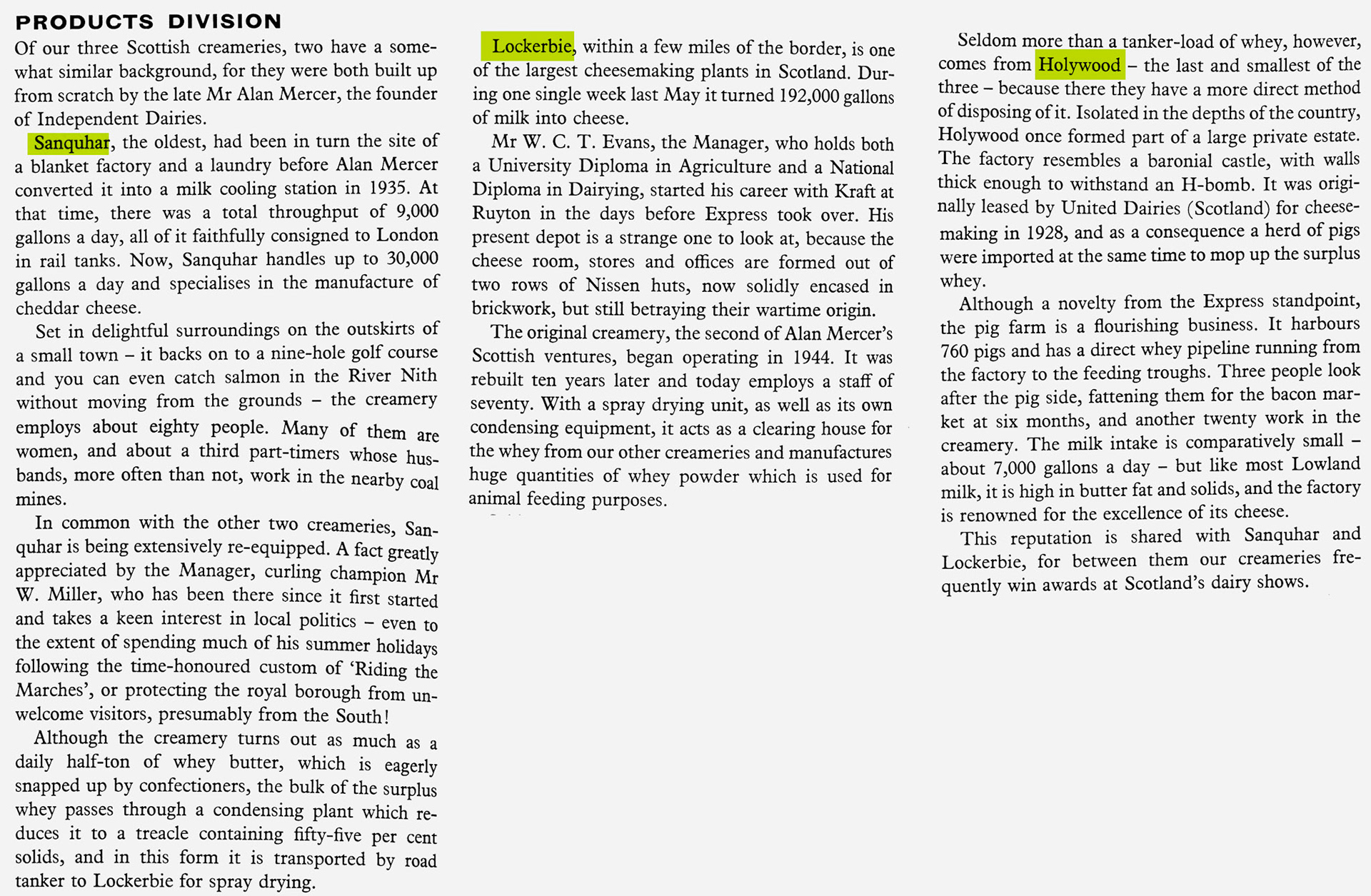 1961 History of the Scottish Products Division summarised - Sanquhar, Lockerbie and Holywood. (Express News Autumn)