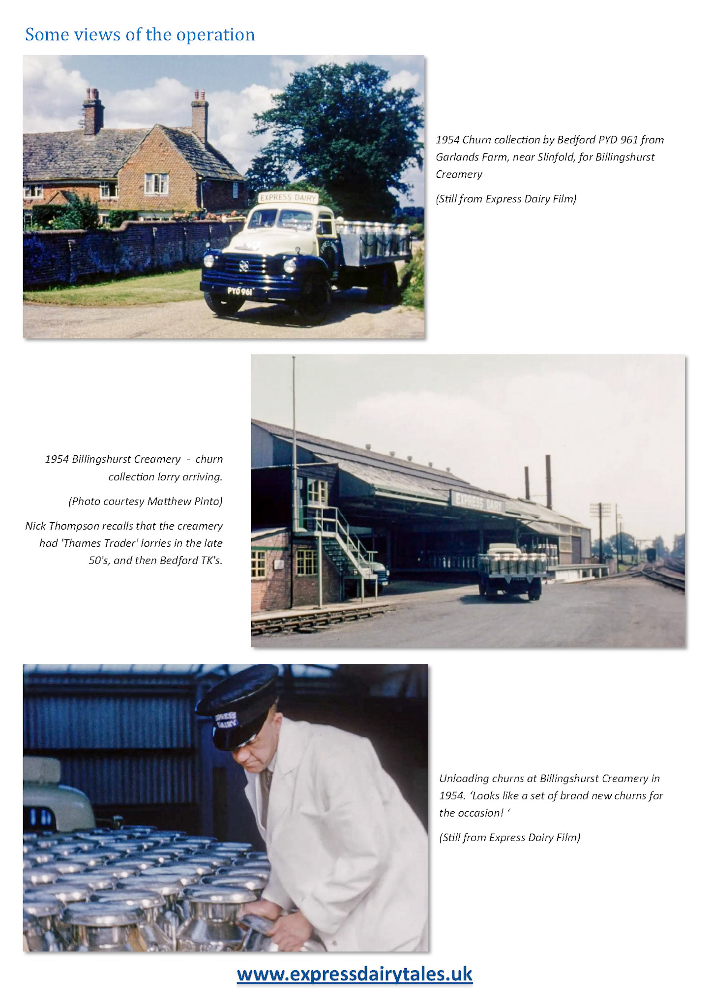 2025 Memories of Billingshurst drivers, featuring Syd Thompson, the longest serving driver. Debby Evershed remembers "I went to Billingshurst school in the 50's. When I was aged about 9 my teacher was Mrs. Gray, her husband worked for the Express Dairy and he arranged a visit for our class. I still remember walking up there and seeing the men at work, and all the churns from the farms round about, and wondering if the milk churns from the end of the lane near us were among them. This would have been about 1956.  I do recognise Mr. Gray's smile. He was very kind to us children." Nish Vardy comments "Mrs. Gray was my all time favourite teacher. She and her husband moved away from Billingshurst, I was still in contact with her in the 70's; Mr Gray had, sadly died by then." Cherry Browne adds "Love seeing these old photos! Such an interesting article Peter. Syd is my Grandfather, thank you for sharing." (Courtesy Nick Thompson, his son) Express Dairy Tales Publication.