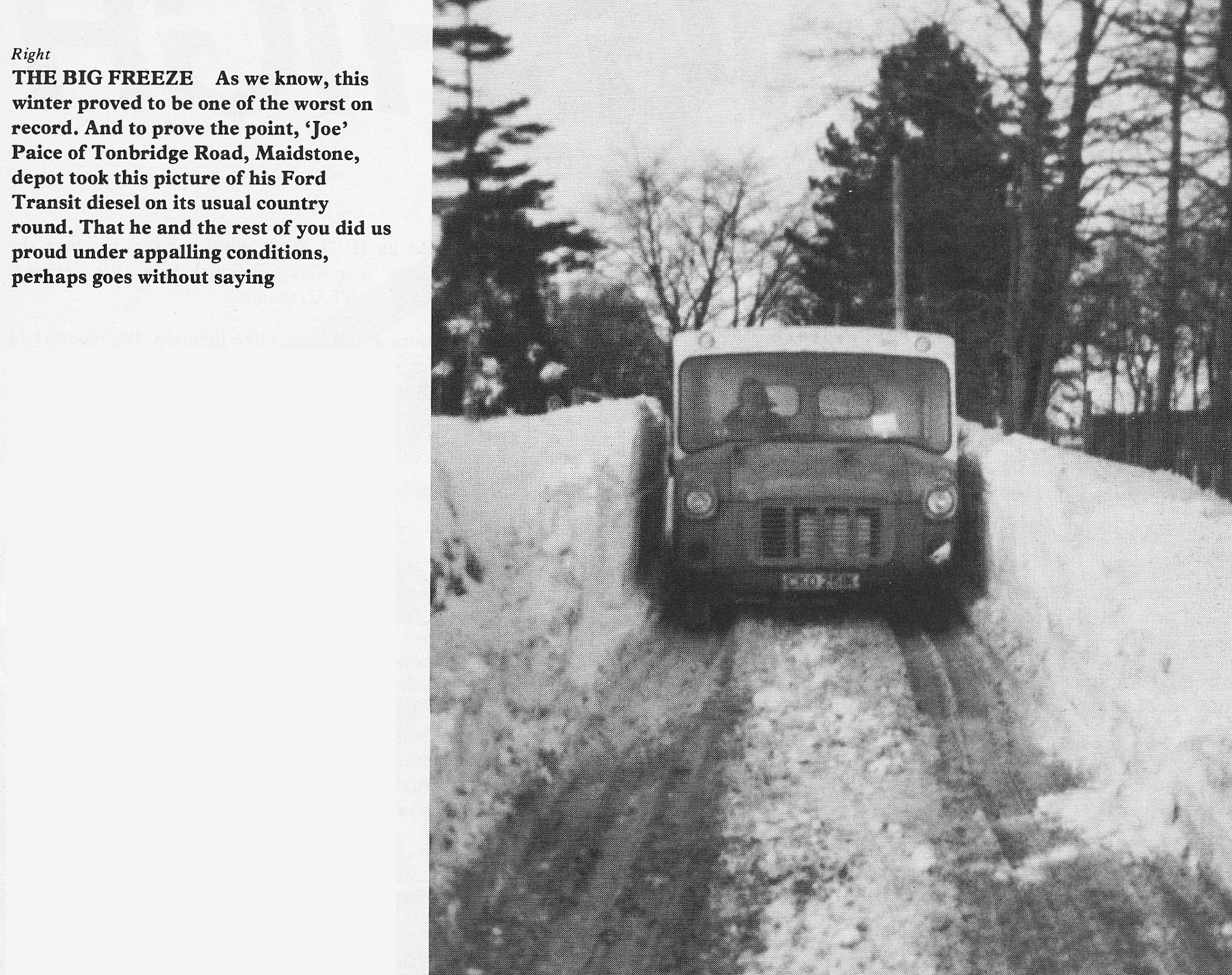 1979 Freezing conditions on 'Joe' Paice's round near Maidstone