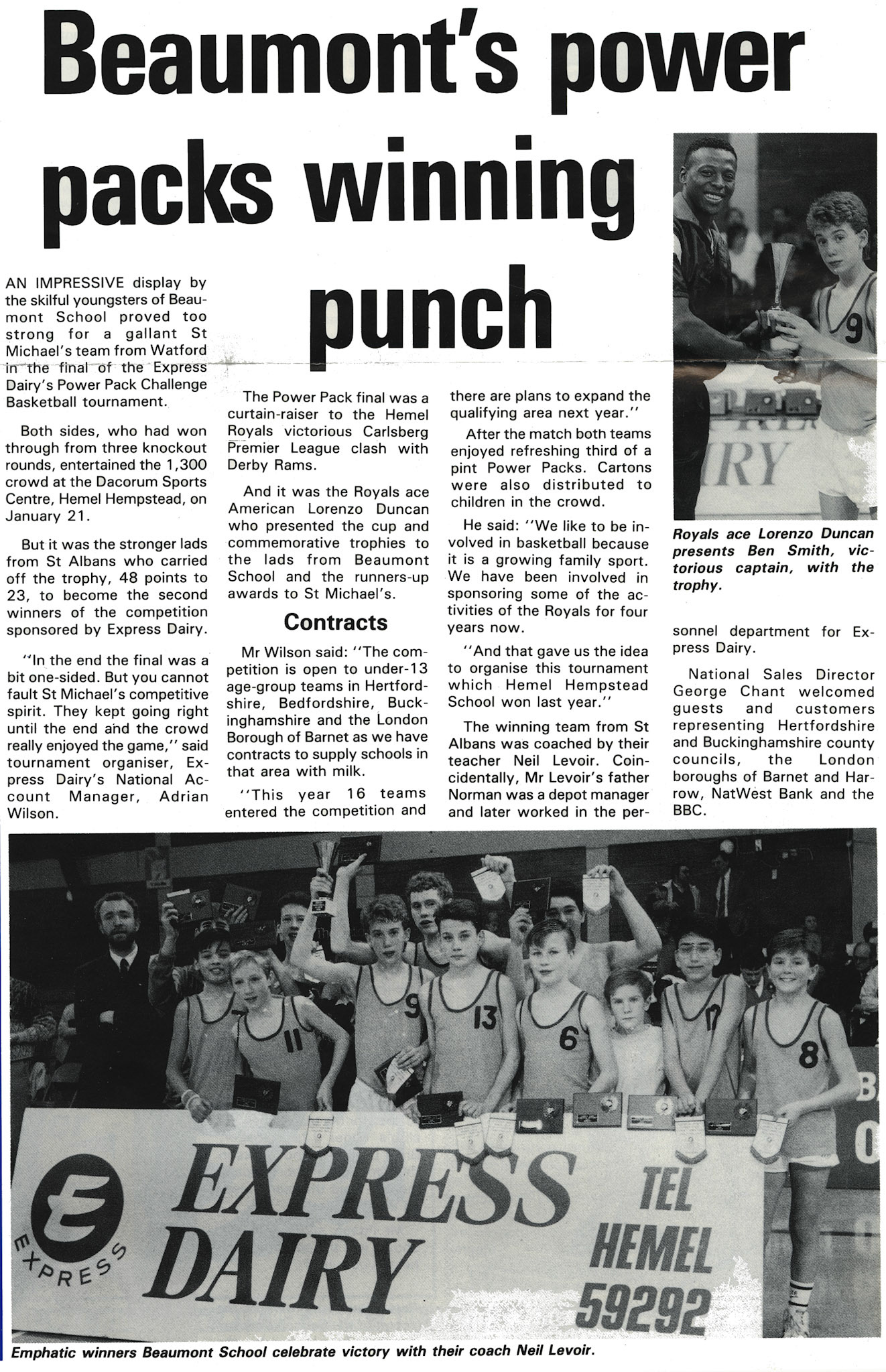 1989 Basketball tournament at Hemel Hempstead - Express Foods News (Courtesy Beryl Purslove)