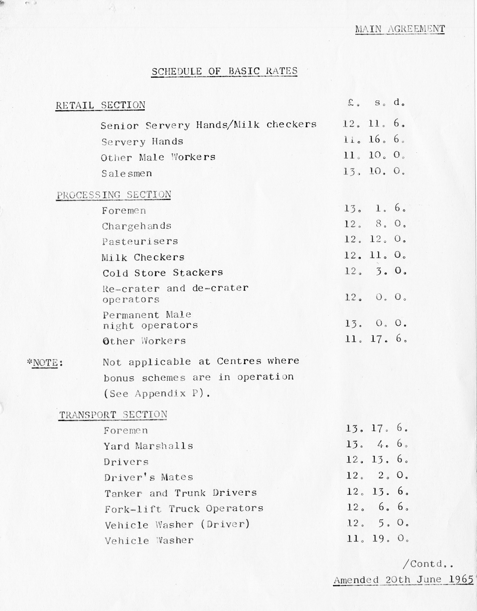 1965 Express &amp; TGWU Agreements - Basic Rates (Courtesy Dave Fane)
