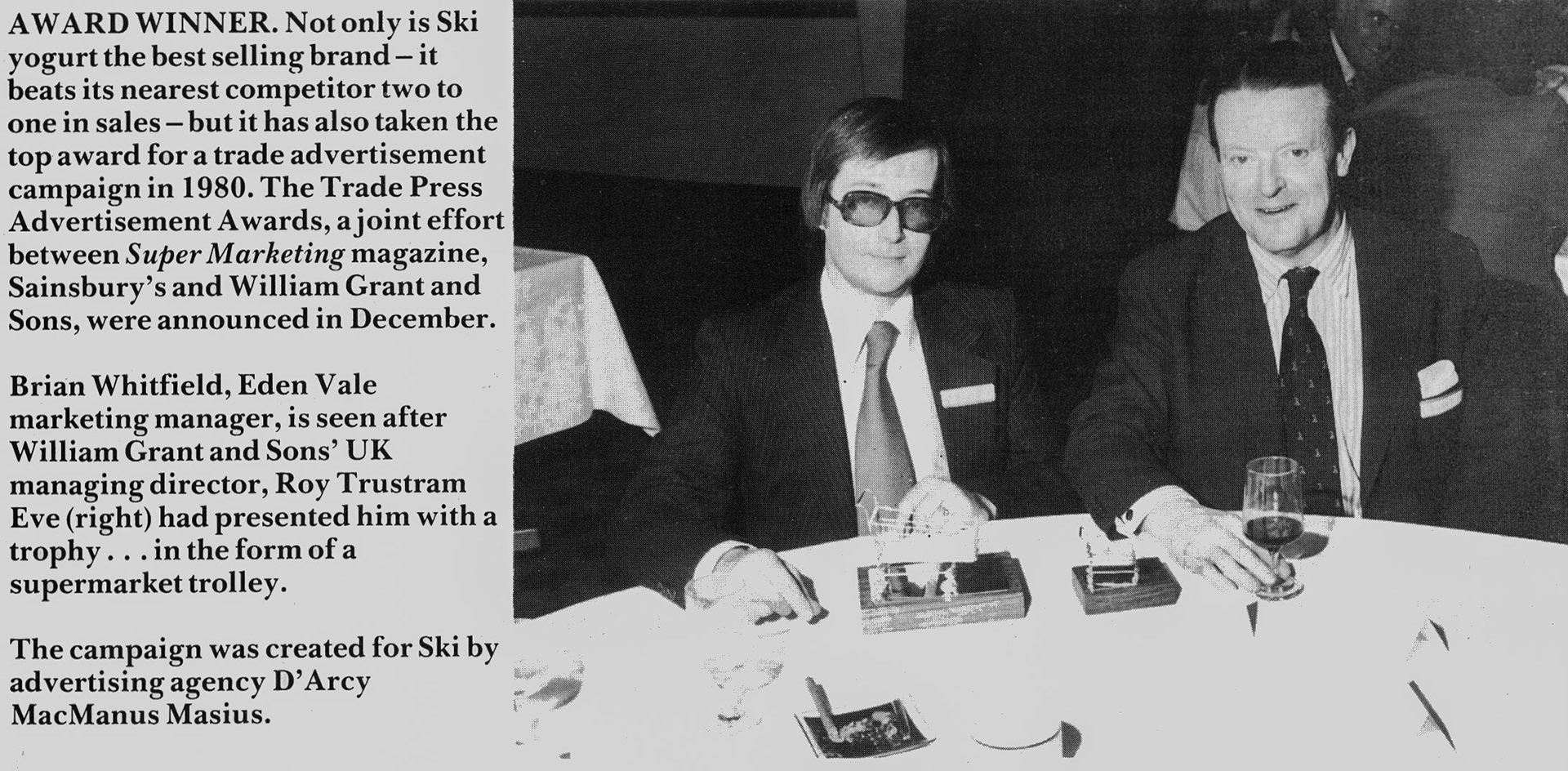1981 Brian Whitfield, Eden Vale marketing manager, receives trophy for Ski. (January Express News)