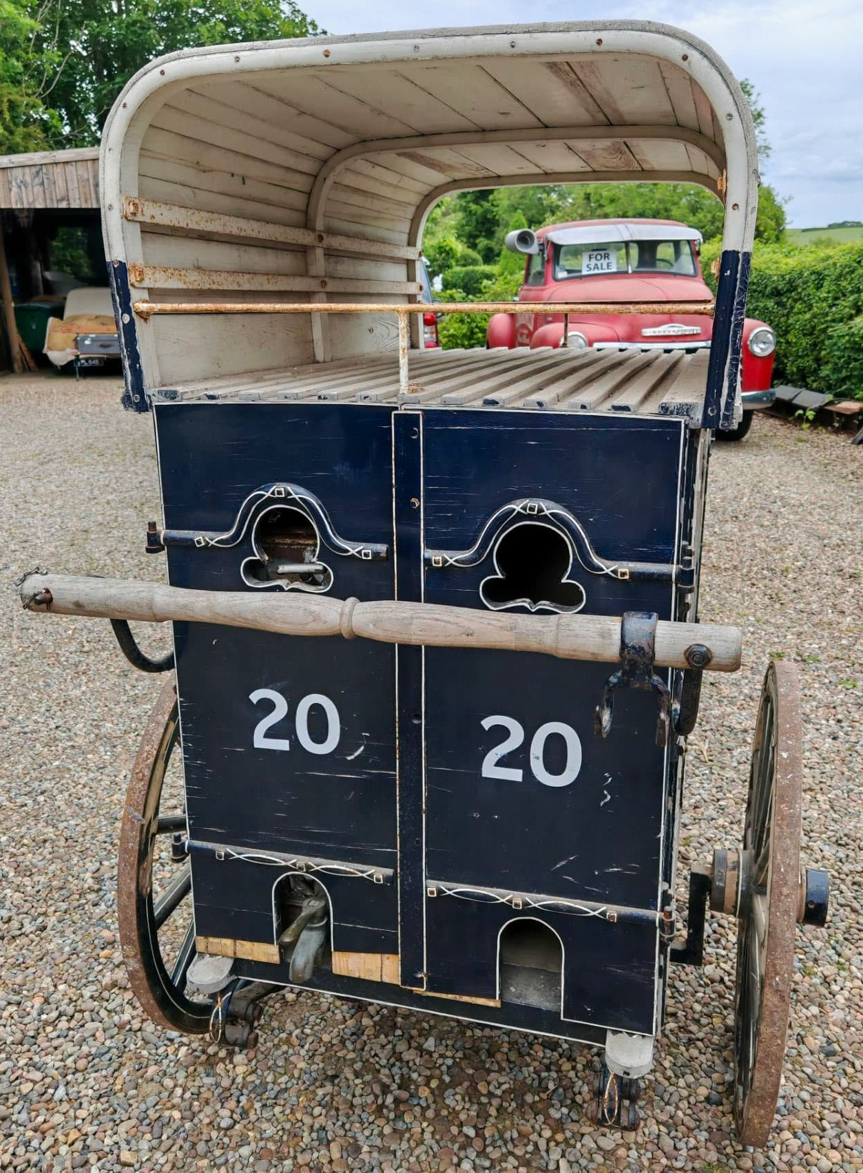 1920s Milk Cart manufactured by T.H. Lewis for a cost of £30, from Pond Cottage Antiques who have this on display at Stillington Vintage Emporium, available to view Tuesday to Saturdays 9-4 at Pond Cottage, Brandsby Road, Stillington, York YO61 1NY.