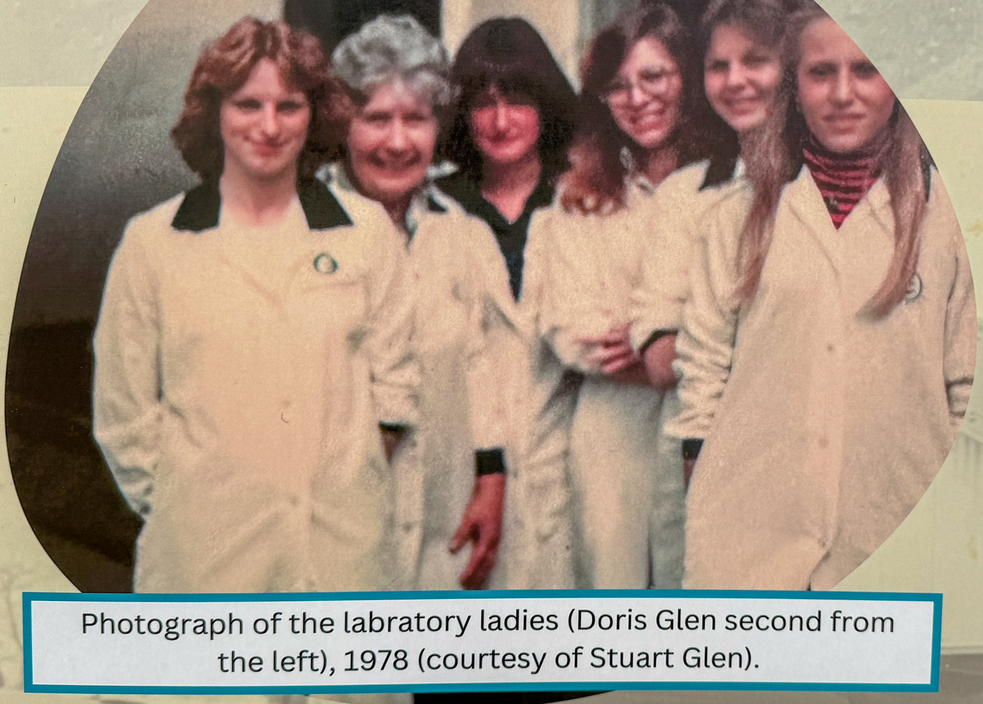 1978 Laboratory staff, with Doris Glen second from left. (Didcot Dairy Exhibition 2024, Cornerstone Arts Centre)