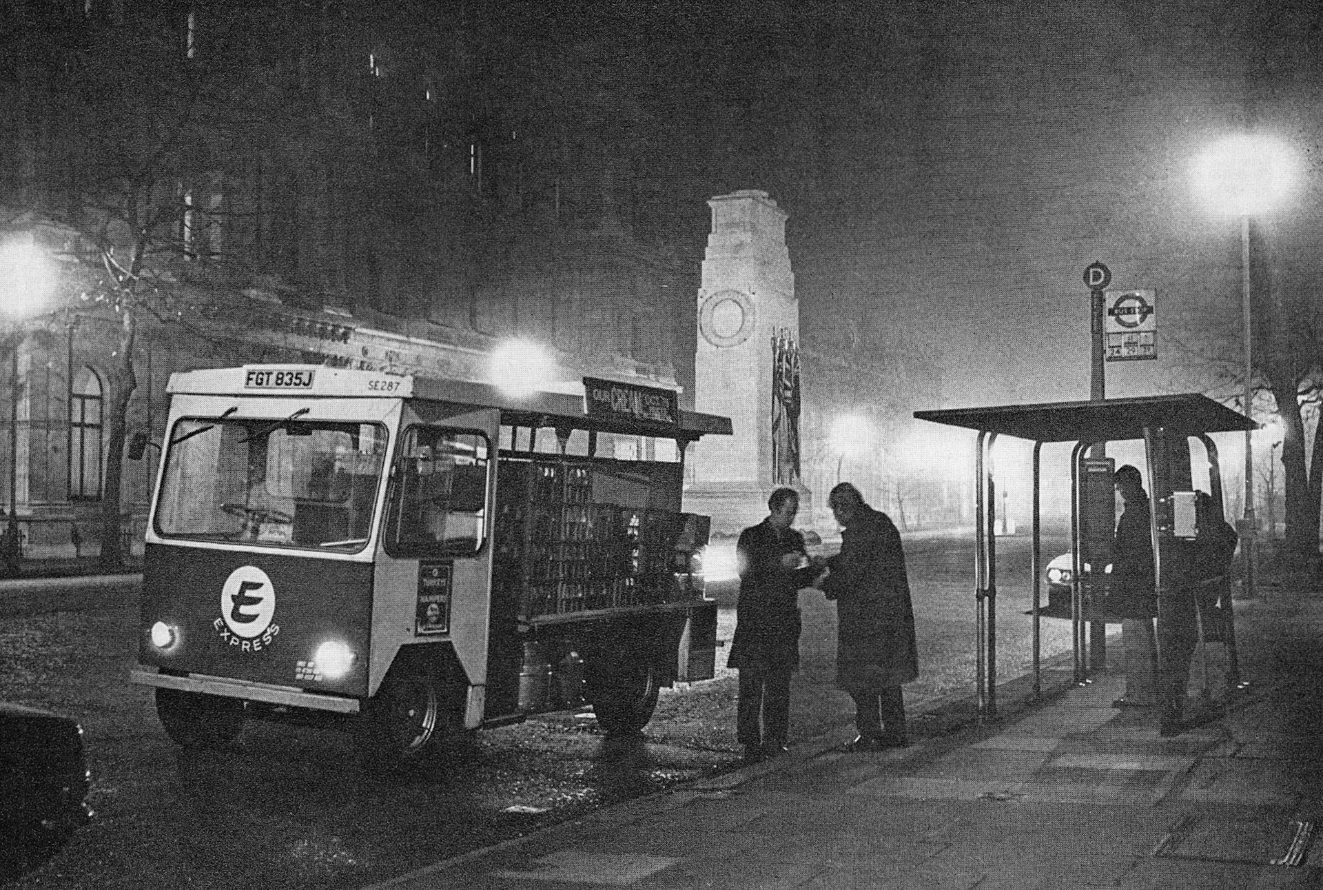 1976 Bloomsbury milkman Michael Underwood "...a pint for the pensioner who waits by the same bus stop, by the Cenotaph, Whitehall, every morning (Express News Spring, Courtesy Dave Fane)