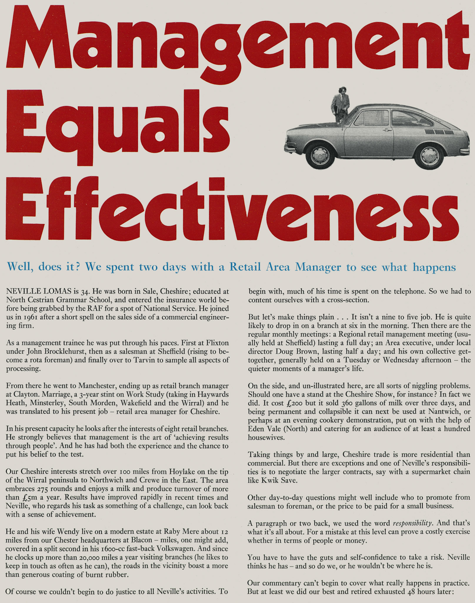 1973 Profile of Neville Lomas, Cheshire Retail Area Manager. (Express News Autumn)