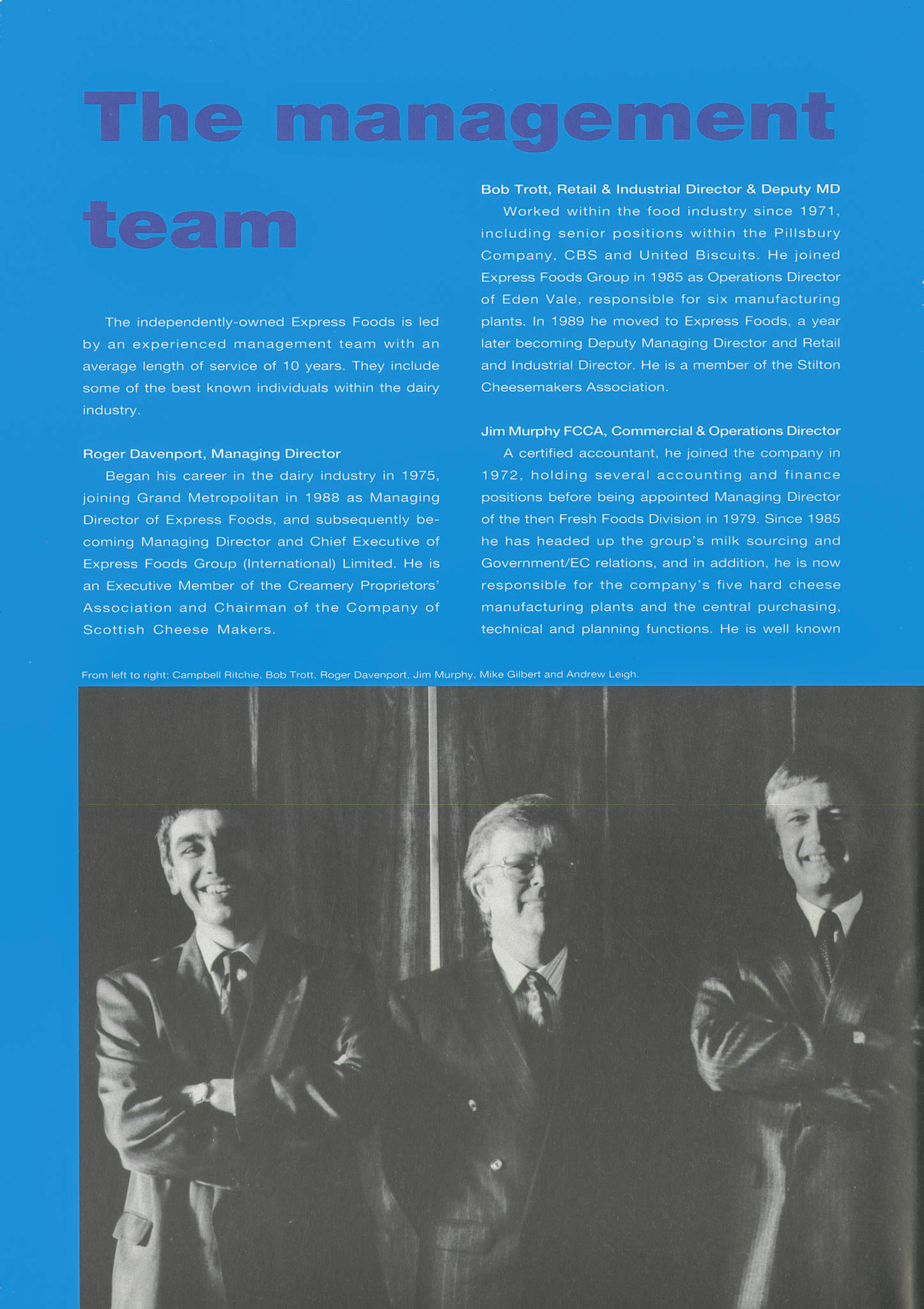 1992 Brochure explaining the Express Foods management buyout from Grand Metropolitan, led by MD Roger Davenport. (Courtesy Paul Luke)