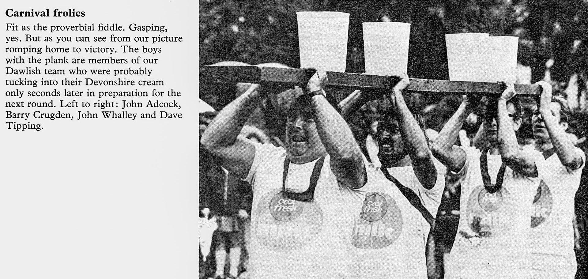1975 Dawlish Carnival Team from Express - John Adcock, Barry Crugden, John Whalley and Dave Tipping. (Express News Christmas)