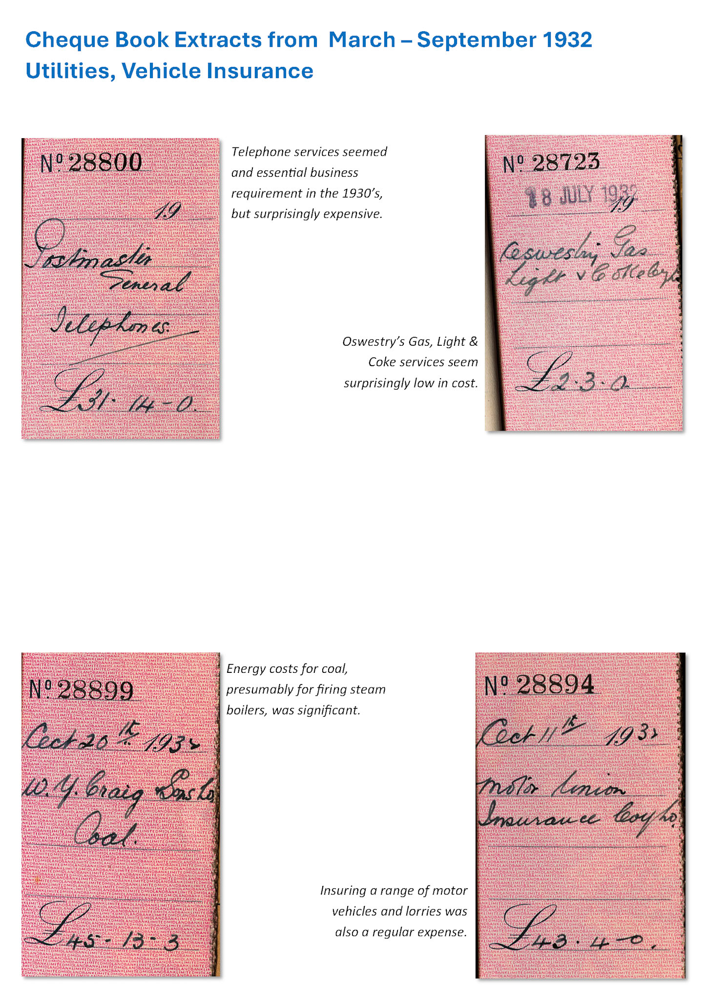 1932 Utilities, Vehicle Insurance – telephone, gas, coal and motor insurance