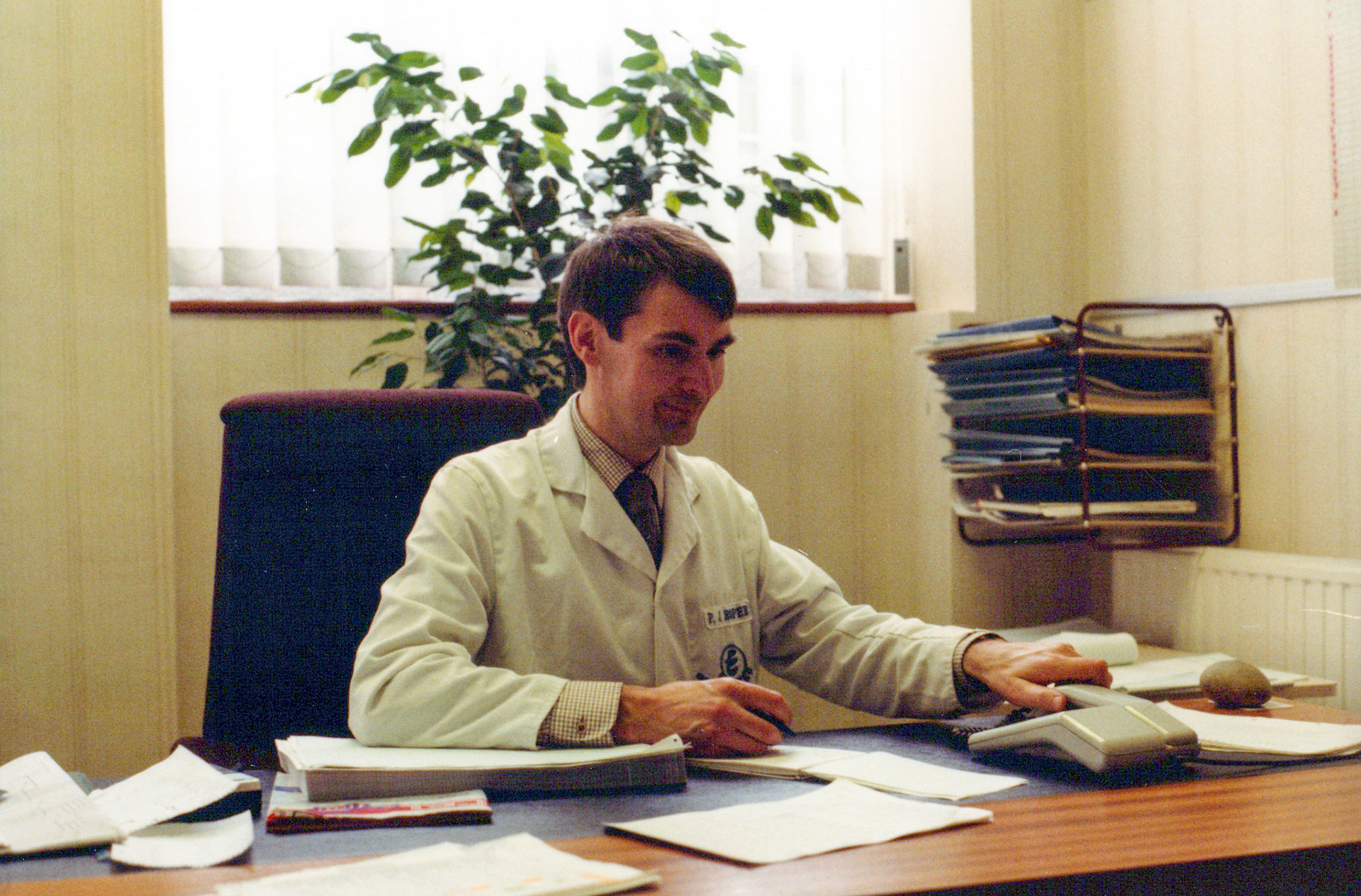 1983 Peter Roper in his office at South Morden Processing