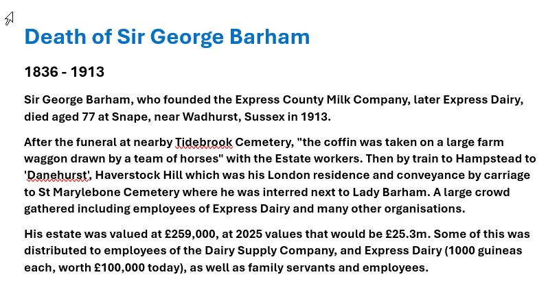 1913 Death, funeral and will of Sir George Barham (Express Dairy Tales publication)